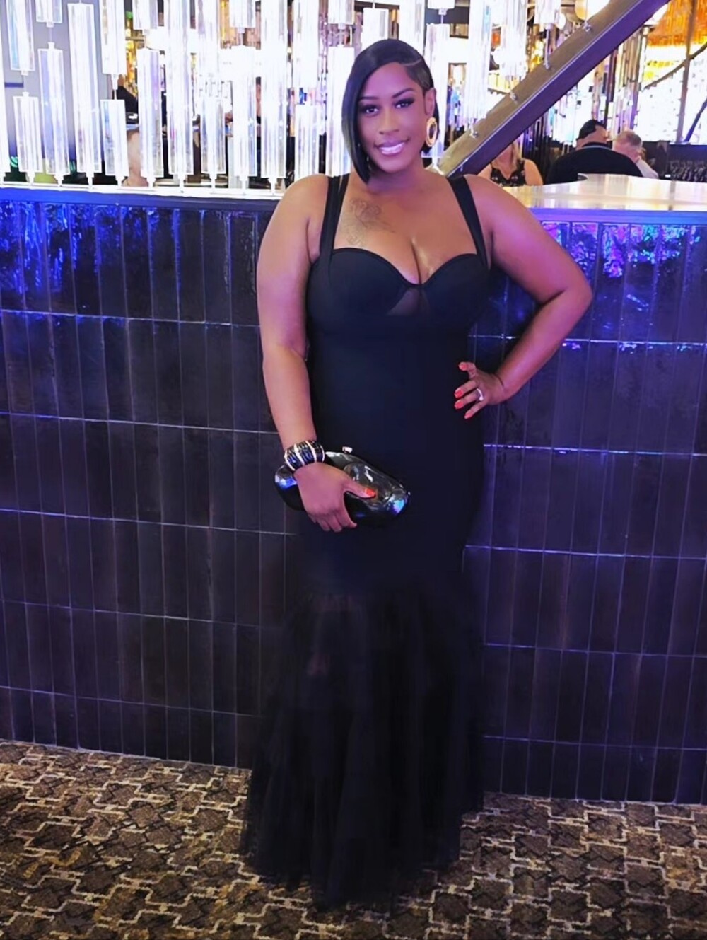 Fashion Nova Black Mermaid Maxi Dress with Mesh Hem